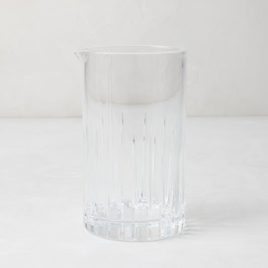 Regent Eco-Crystal Mixing Glass, clear lead-free crystal with vertical ribbed design and pour spout.