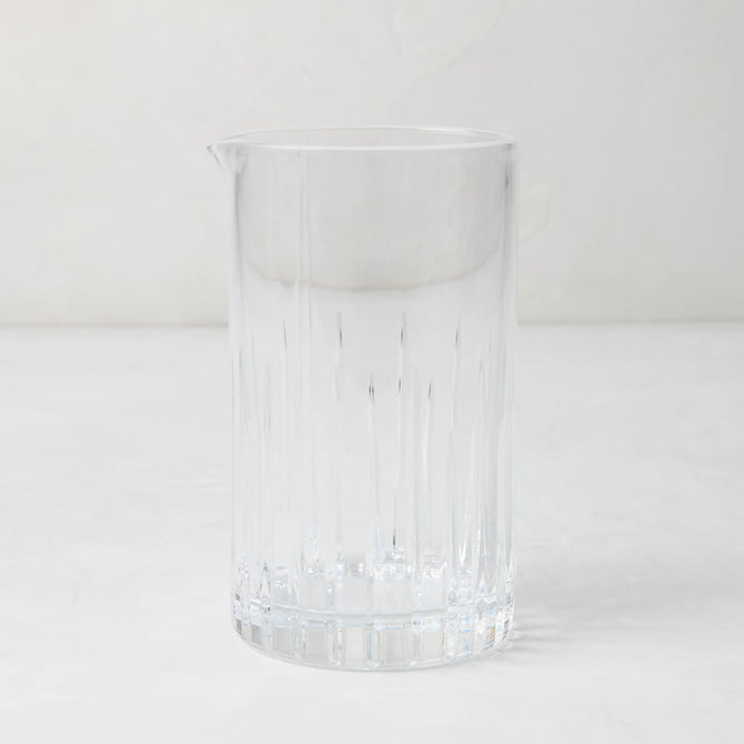 Regent Eco-Crystal Mixing Glass, clear lead-free crystal with vertical ribbed design and pour spout.