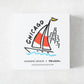 White square matchbox featuring a Rob Wilson Chicago illustration of a sailboat and the Hancock Tower.