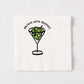 White 3-ply paper cocktail napkin with a hand-drawn martini glass illustration and Drinks with Friends text.