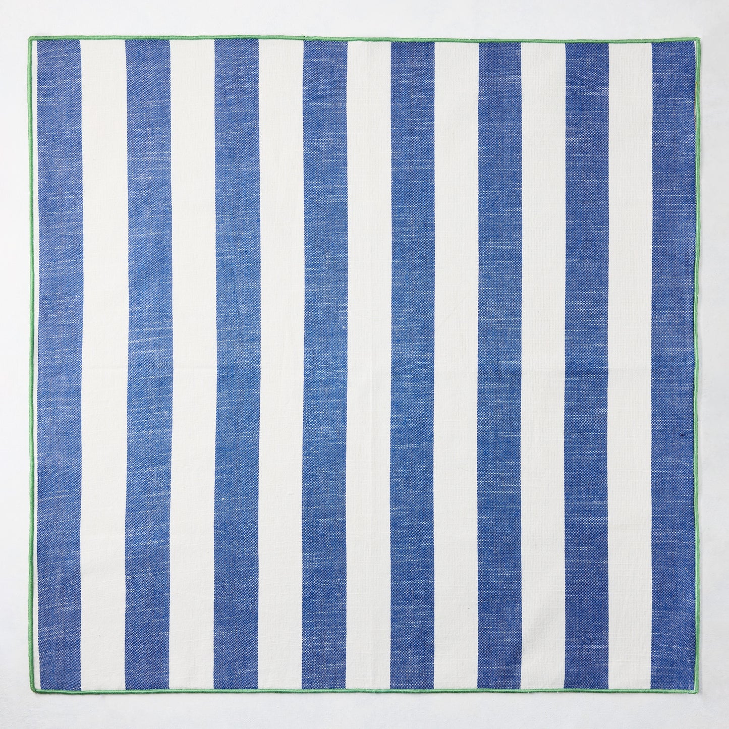 Rockport Blue Stripe Cotton Napkin with Green Trim, 22" square.
