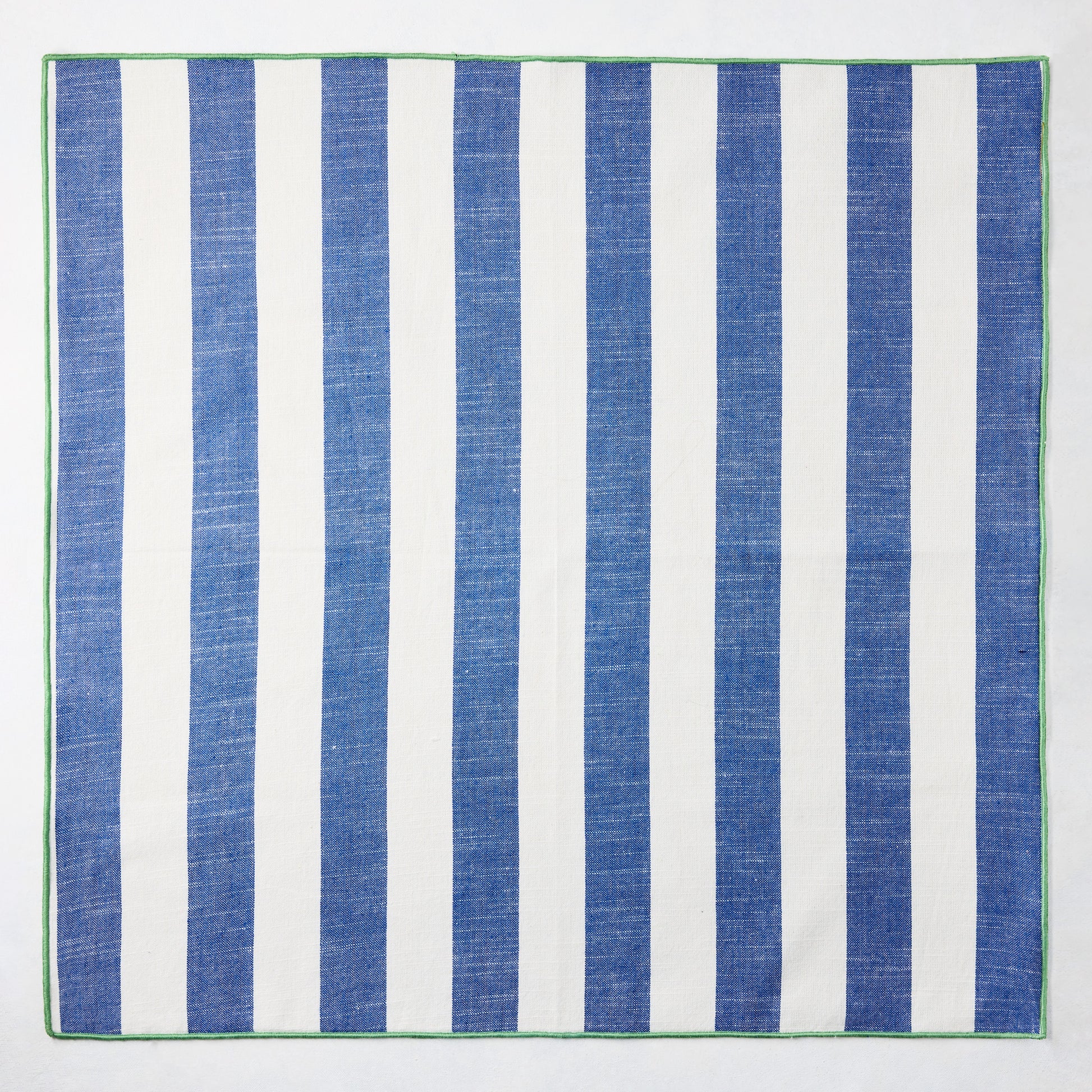 Rockport Blue Stripe Cotton Napkin with Green Trim, 22" square.