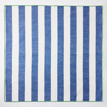 Rockport Blue Stripe Cotton Napkin with Green Trim, 22" square.