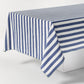 Rockport Blue Stripe Cotton Tablecloth with Green Trim, 108"L x 70"W.