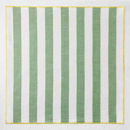 Rockport green and white striped cotton napkin with yellow trim, 22" square.