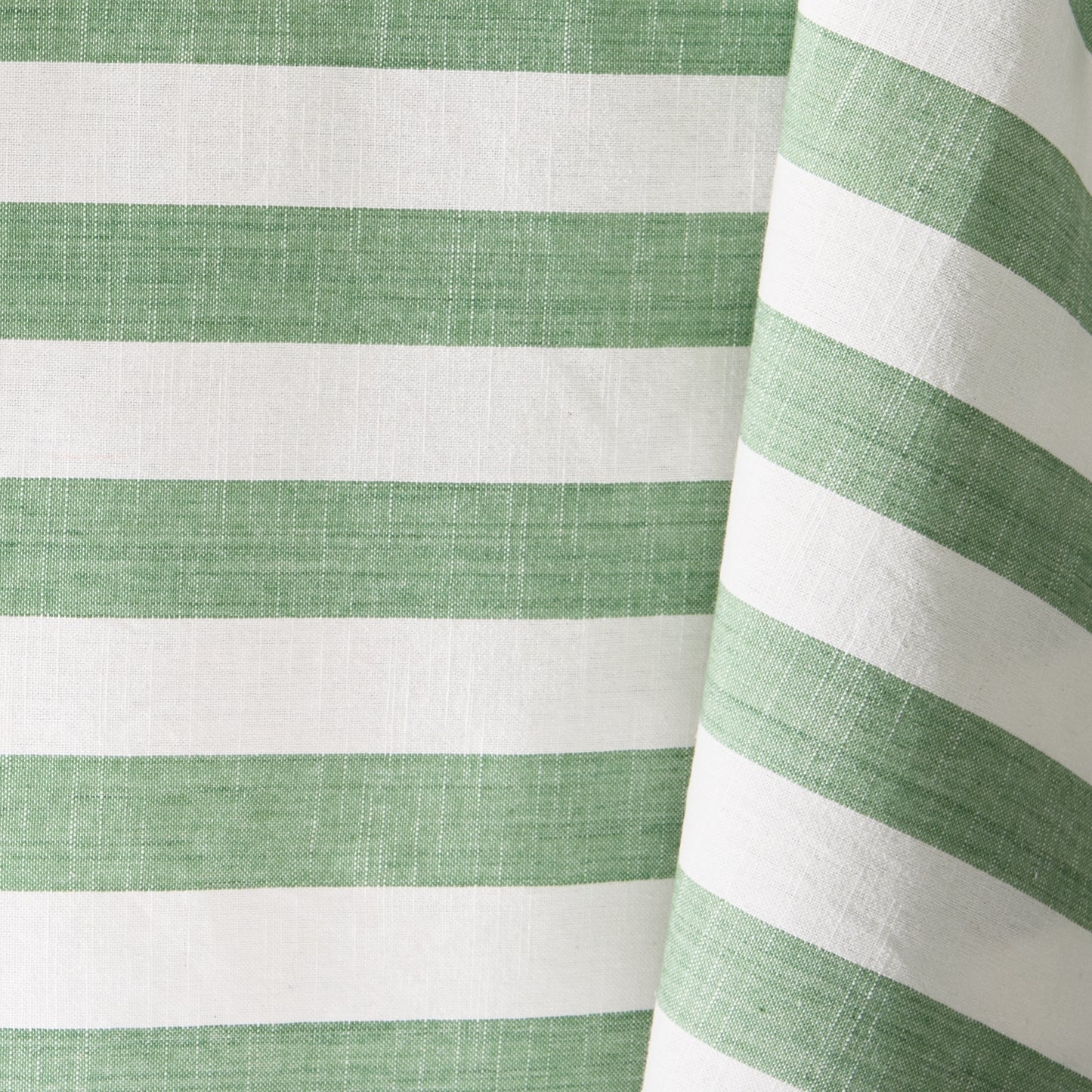 Rockport Green Stripe Cotton Tablecloth with Yellow Trim, 108"L x 70"W.