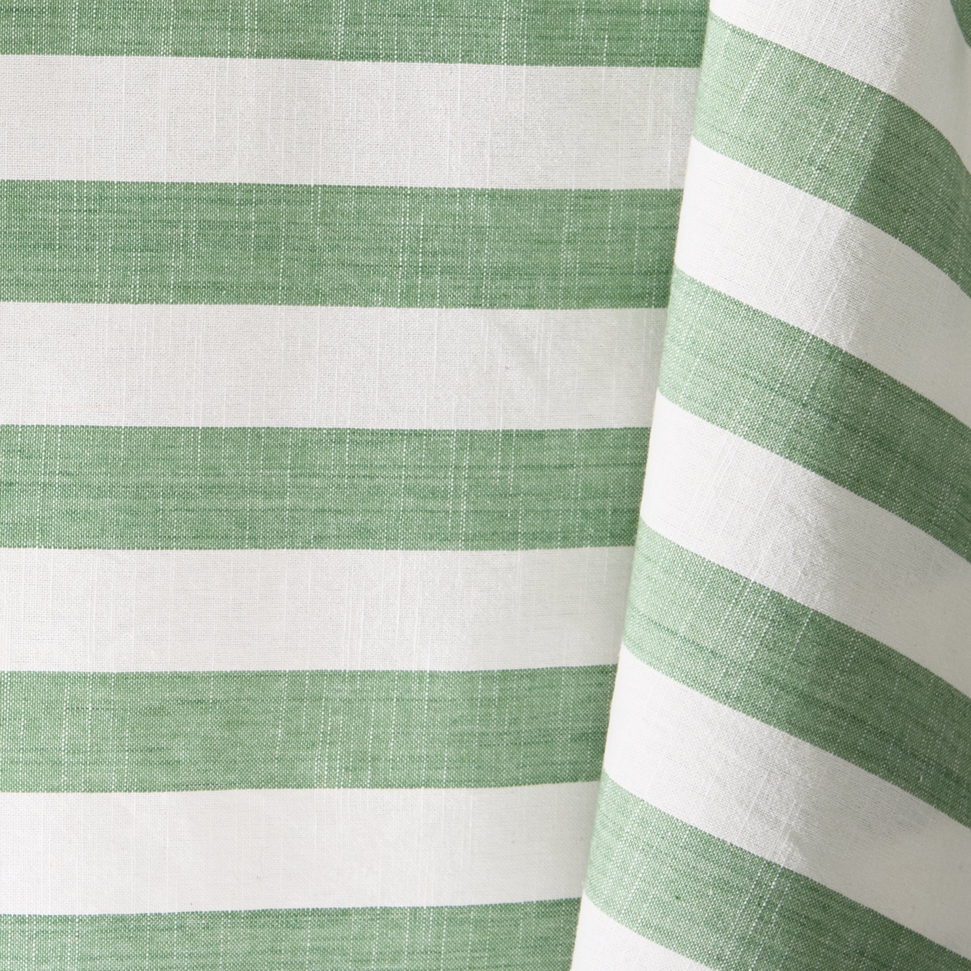 Rockport Green Stripe Cotton Tablecloth with Yellow Trim, 108"L x 70"W.