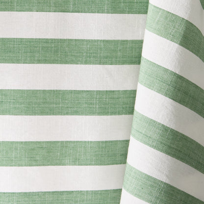 Rockport Green Stripe Cotton Tablecloth with Yellow Trim, 108"L x 70"W.