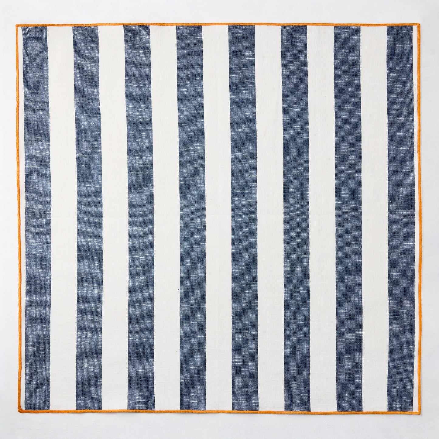 Rockport Navy Blue Stripe Cotton Napkin with Orange Trim, 22" Square.