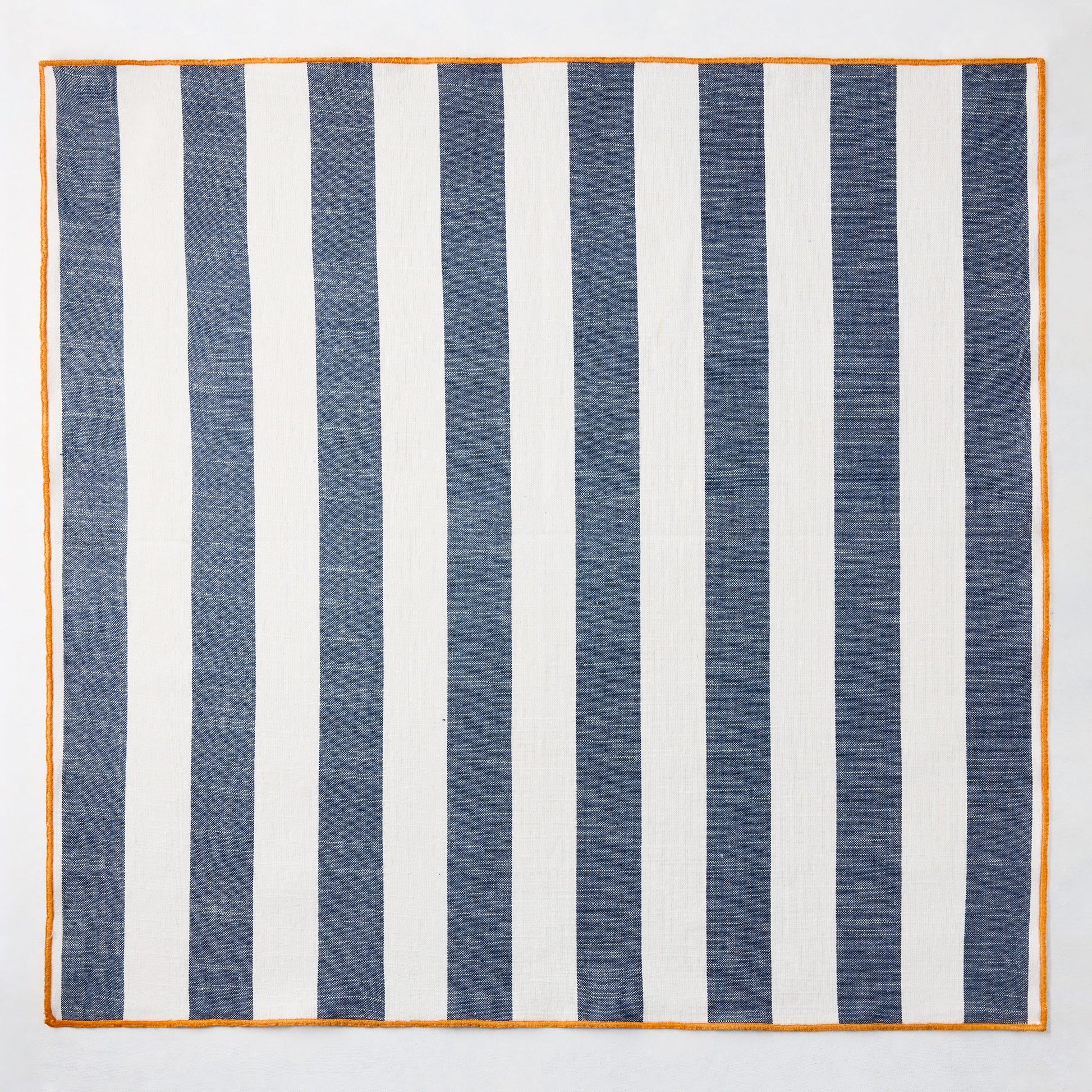 Rockport Navy Blue Stripe Cotton Napkin with Orange Trim, 22" Square.