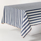 Rockport Navy Blue Stripe Cotton Tablecloth with Orange Trim, 108"L x 70"W.