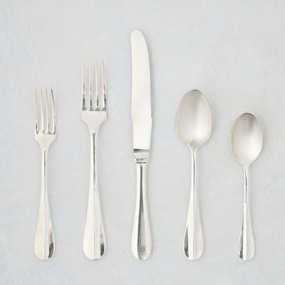 Roma Hotel silverplate 5-piece flatware set with Neo-Baroque style, including forks, knife, and spoons.