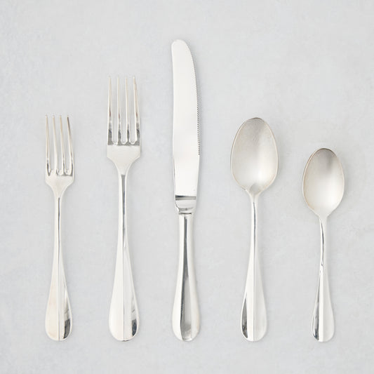 Roma Hotel silverplate 5-piece flatware set with Neo-Baroque style, including forks, knife, and spoons.