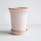 Rosa Terracotta Tall Pot and Saucer, 7.1" x 9.4", with delicate scalloped detailing.
