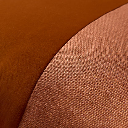 Rust orange tonal wide velvet stripe and linen pillow, 22" square.