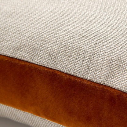 Rust orange velvet and flax linen 22" square pillow with gusset, custom for Hudson Grace.