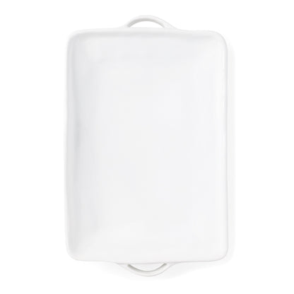 Rustico White Ceramic Handled Serving Platter, oversized rectangular, rippled texture.