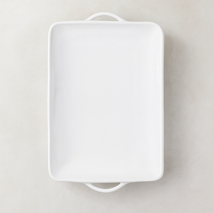 Rustico White Ceramic Handled Serving Platter, rectangular, handmade, 20.5"L x 13"W.