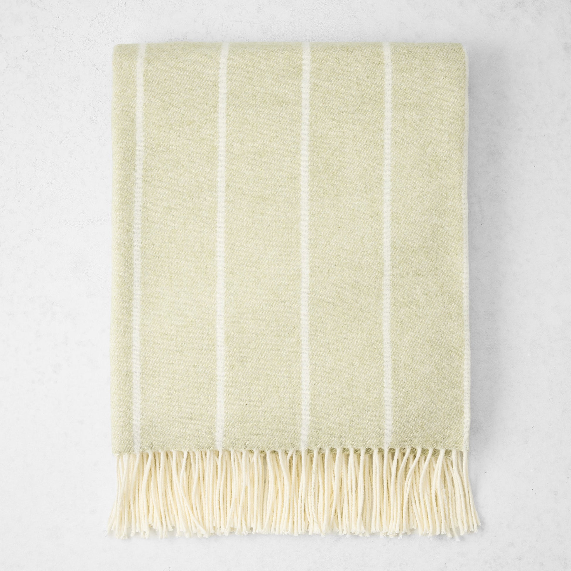 Sage Green Fiji Stripe Throw Blanket, 51"W x 67"L, 50% Cotton, 50% Acrylic, with fringe.
