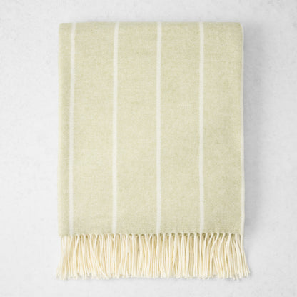 Sage Green Fiji Stripe Throw Blanket, 51"W x 67"L, 50% Cotton, 50% Acrylic, with fringe.