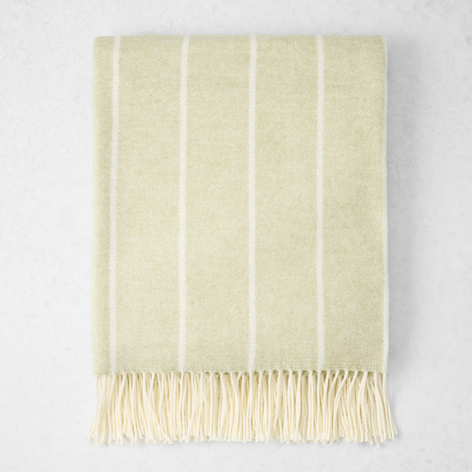 Sage Green Fiji Stripe Throw Blanket, 51"W x 67"L, 50% Cotton, 50% Acrylic, with fringe.