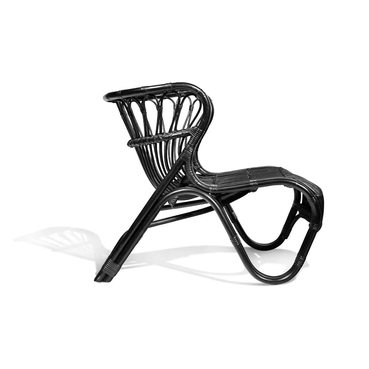 Black Saint Kitts Chair, natural rattan with elegant curving silhouette and woven seat/back.