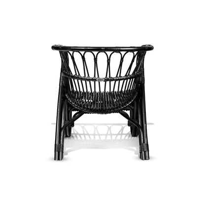 Saint Kitts Chair: Black natural rattan chair with elegant curving silhouette, woven seat and back.