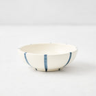 Salerno navy blue striped ceramic dipping bowl, 3.5-inch diameter, hand-painted Italian design on off-white ceramic.
