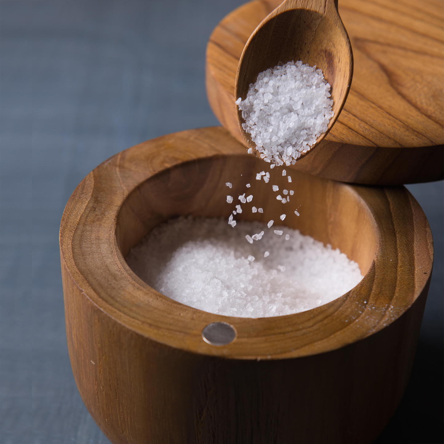 Teak Wood Salt Cellar with Pivoting Lid