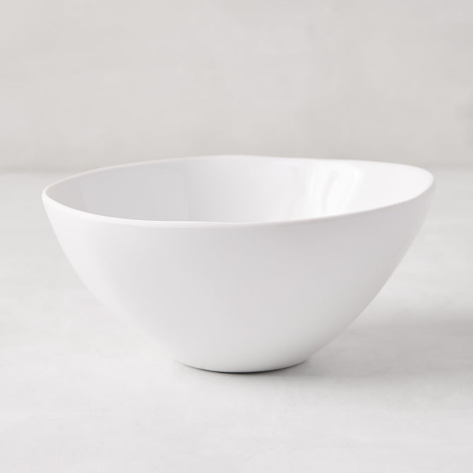 Sandia White Melamine Cereal Bowl, 6"Dia x 3"H, with matte exterior and glossy interior.