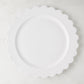 White ceramic scalloped dinner plate, 12" diameter, Italian-crafted.