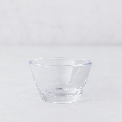 Clear, handmade Belgian glass breakfast bowl with a unique scissor-cut top, 5" Dia x 3"H.