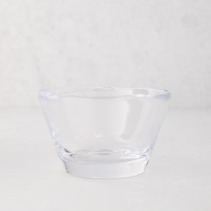 Clear glass breakfast bowl with a unique scissor-cut top, 5" Dia x 3"H.