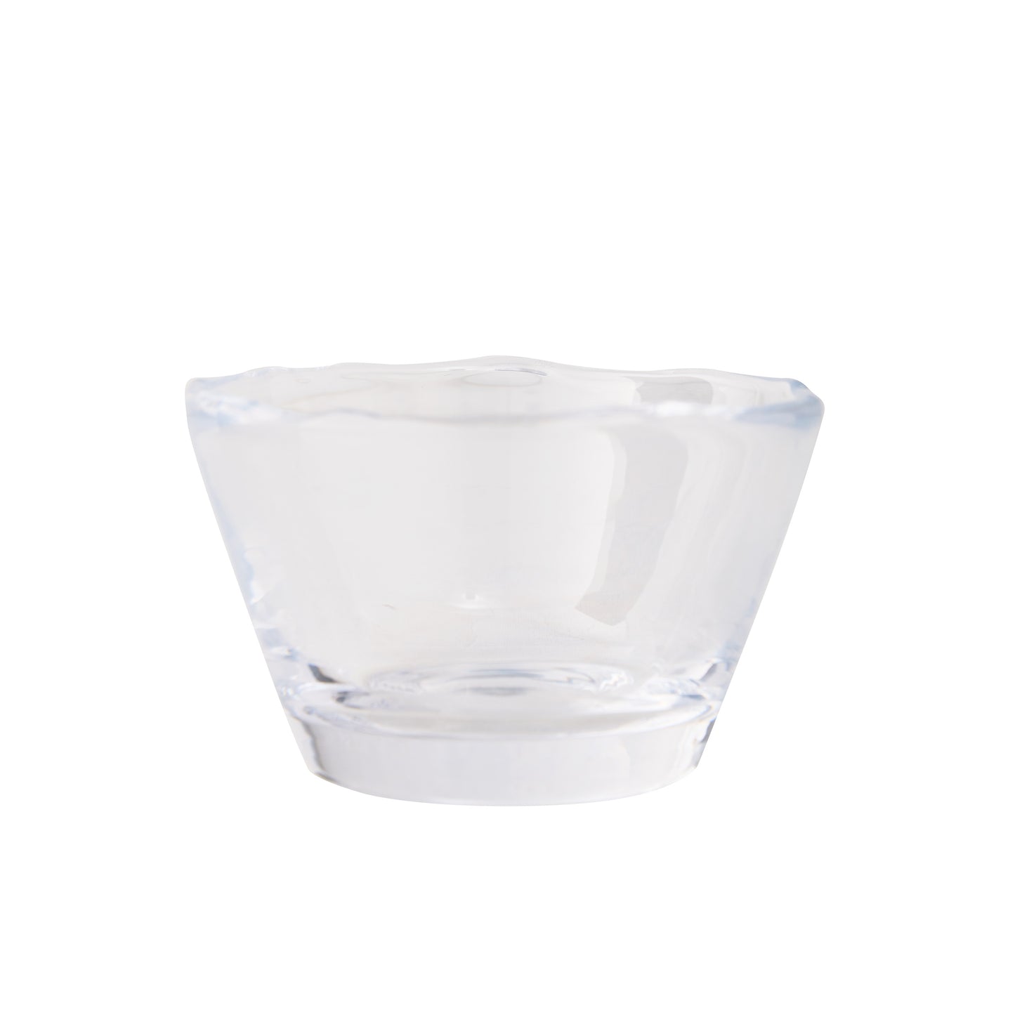 Clear mouthblown glass breakfast bowl with a unique scissor-cut top, 5" Dia x 3"H.