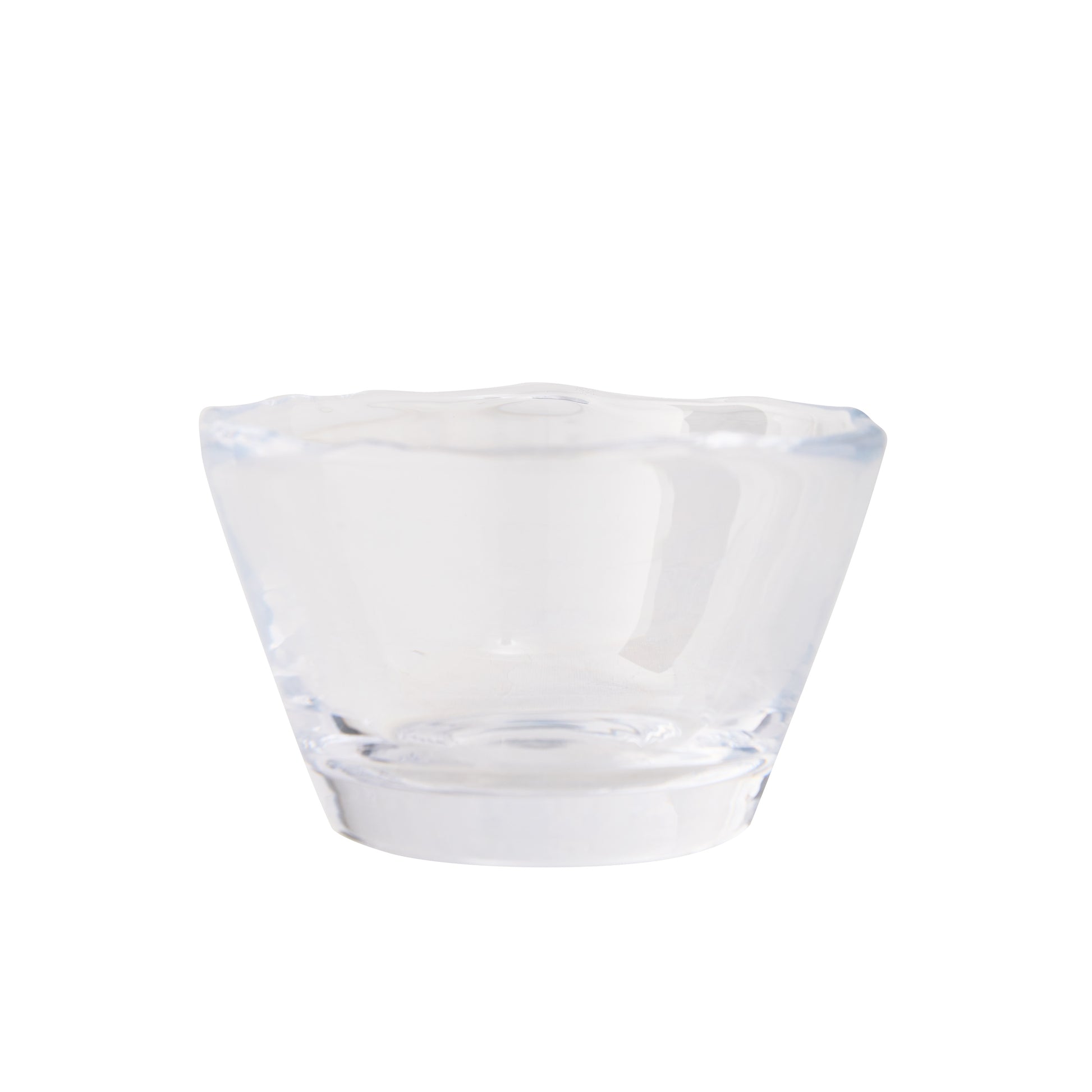 Clear mouthblown glass breakfast bowl with a unique scissor-cut top, 5" Dia x 3"H.