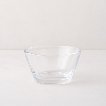 Clear glass breakfast bowl with a unique scissor-cut top, 5" Dia x 3"H.