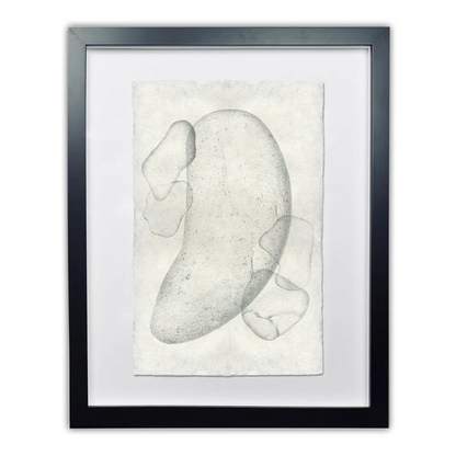 Sea Glass #5 abstract art print on textured handmade paper, framed in black.