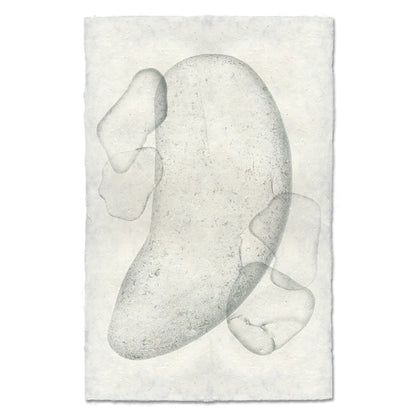Sea Glass #5 handmade paper wall art print, abstract grey shapes on textured white Nepalese paper.