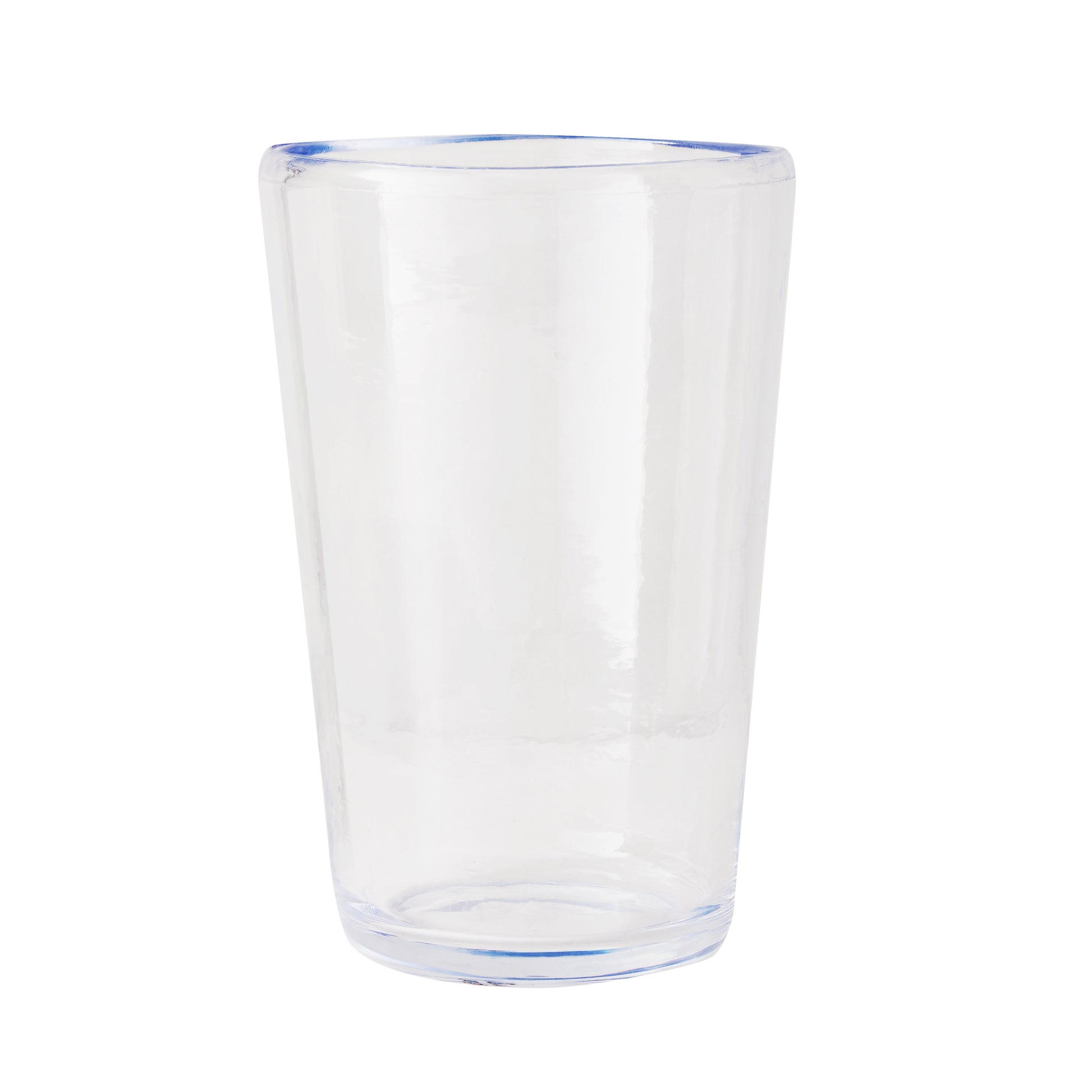 Clear acrylic Seadrift highball glass with a subtle blue rim and base, 19oz.