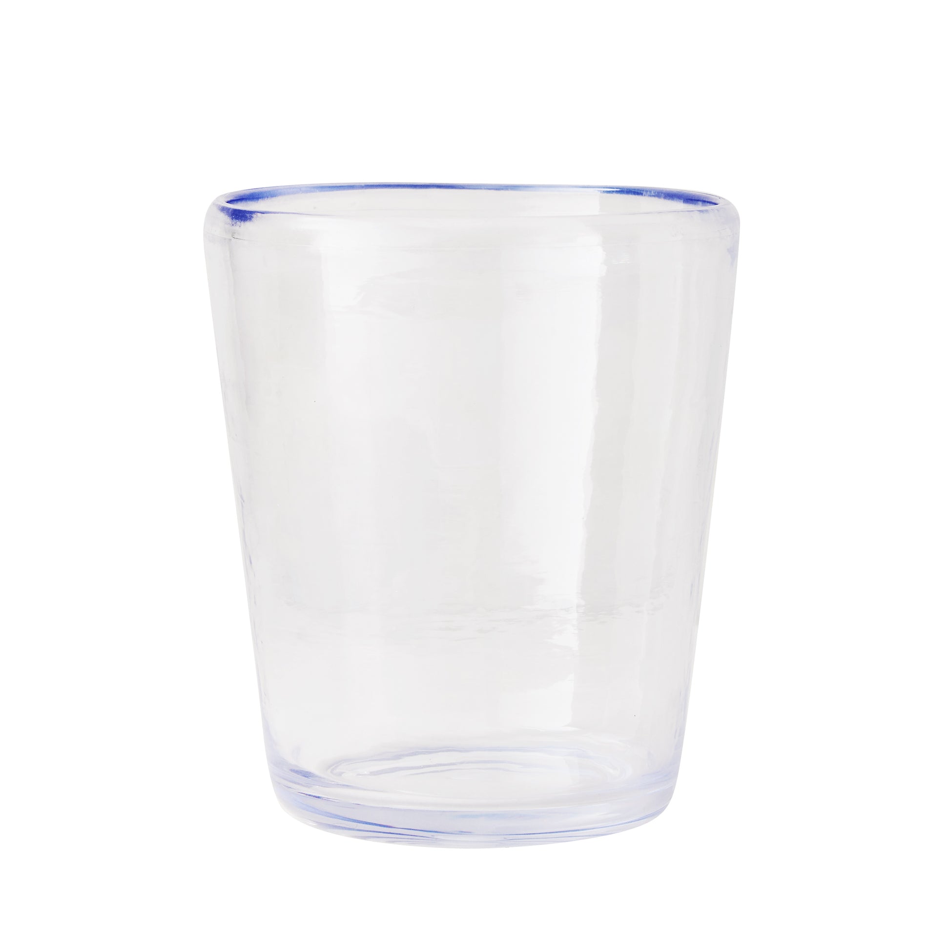 Clear acrylic Seadrift Old Fashioned glass with a blue rim and base, 14oz.