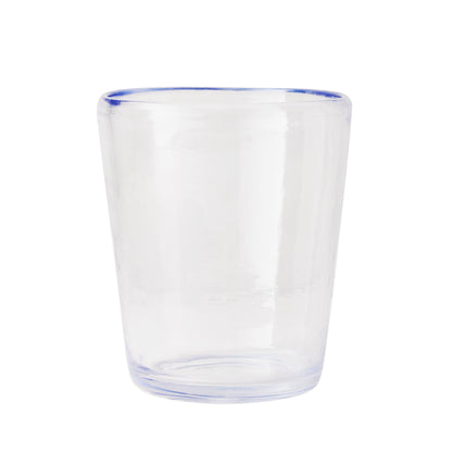Clear acrylic Seadrift Old Fashioned glass with a blue rim and base, 14oz.