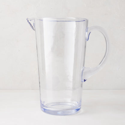 Clear Acrylic Seadrift Pitcher, 70oz, with handle and spout, on a white background.