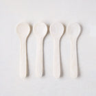 Set of 4 hand-carved Mother of Pearl caviar spoons, 3.25"L, with unique natural variations.