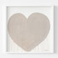 Kerri Rosenthal Simple Kinda Love art print: neutral beige tan drippy heart on white, framed in white.
