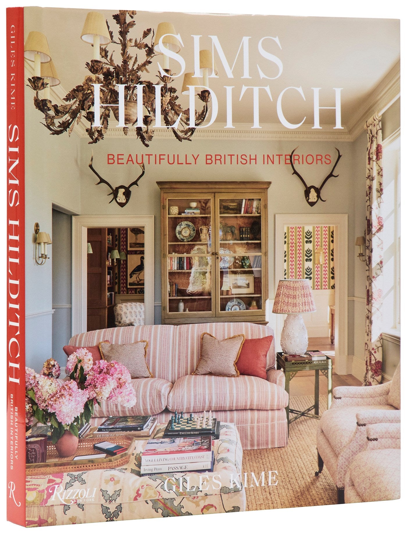 Sims Hilditch hardcover coffee table book featuring a striped sofa in a classic English country living room.