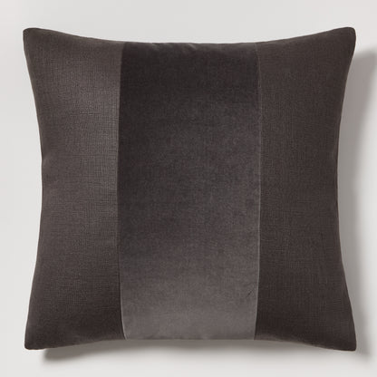 Slate Grey Tonal Wide Velvet Stripe and Linen Pillow, 22" Square, custom made for Hudson Grace.