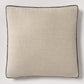 Slate grey velvet and flax linen square pillow with dark piping, 22" square.