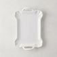 Small Alessia white ceramic handled serving platter with a delicate, vintage-inspired design and detailed edge.