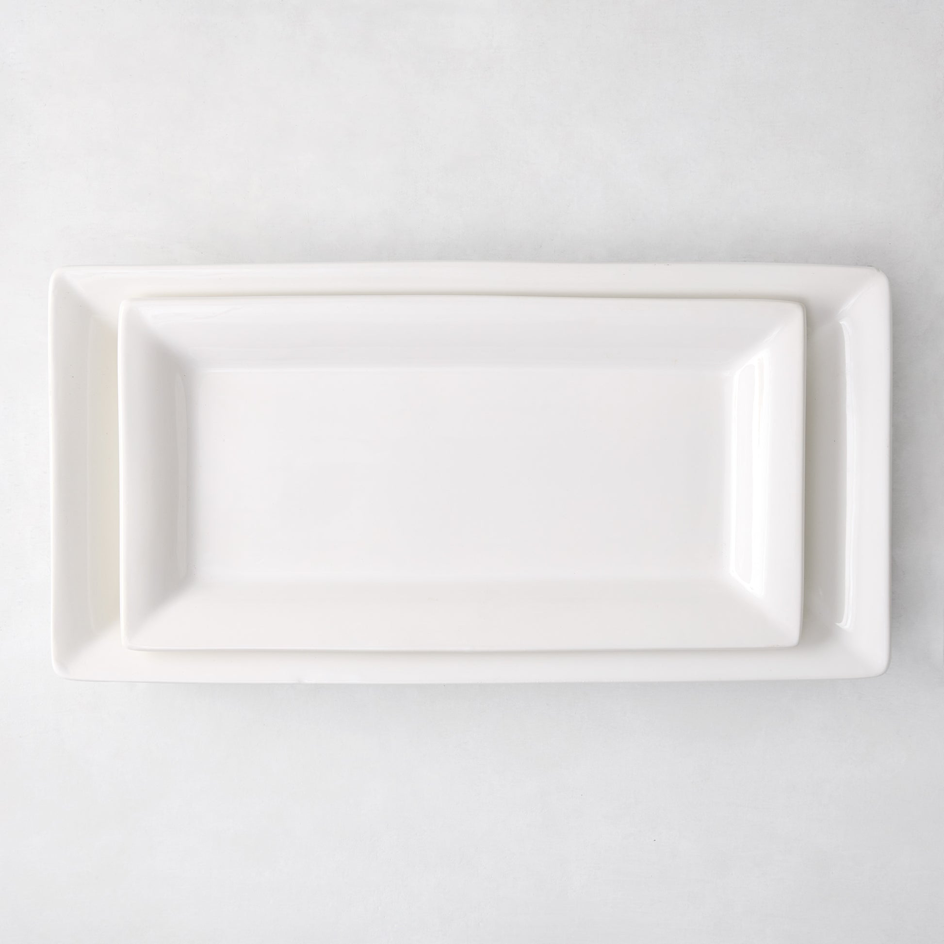 Small Lucca rectangular white ceramic serving platter, handmade in Italy, 17"L x 9"W.