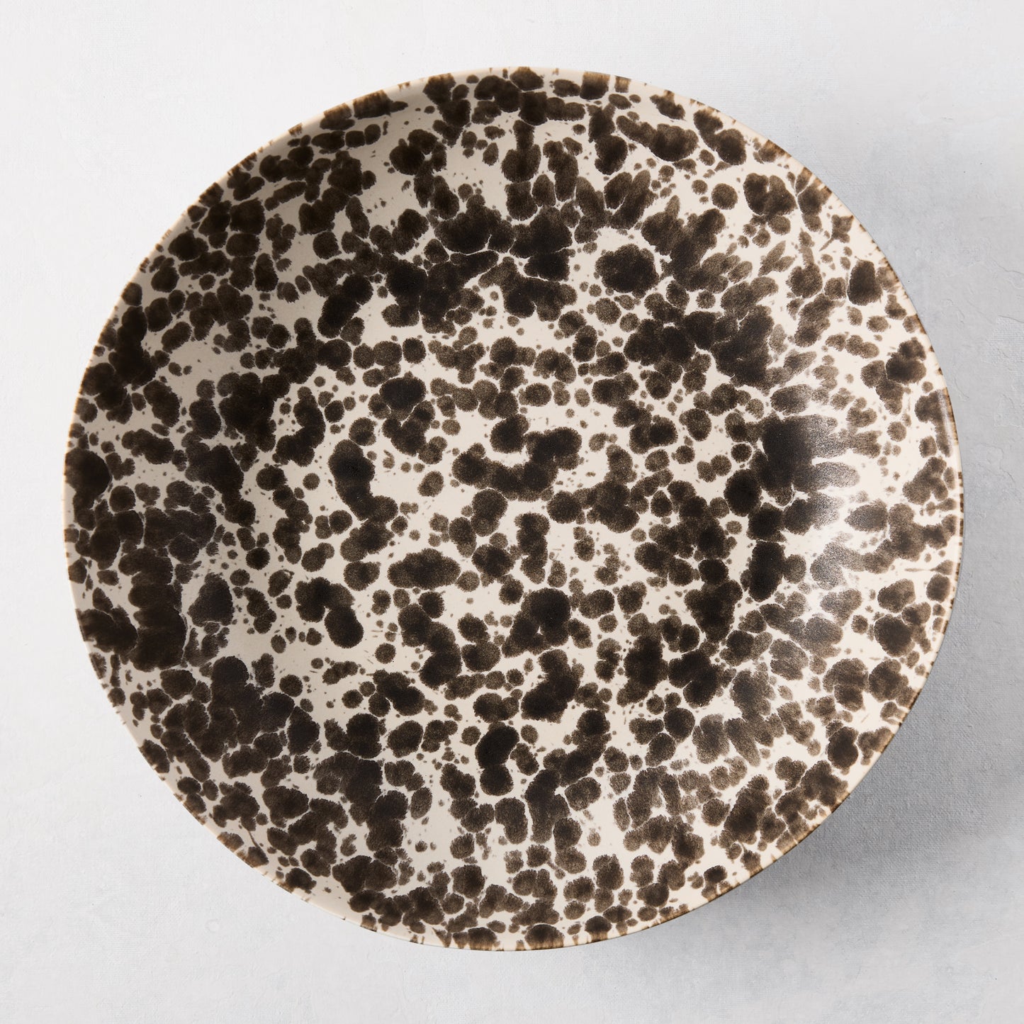Nuno Splatter Stoneware Serve Bowl, pale cream with unique brown splatter pattern, 12"Dia.